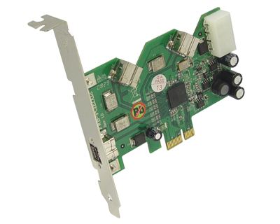FWB-PCIE1X12|3-port OHCI 1.2 Compliant IEEE 1394b (Firewire 800) to PCI Express x1 Host Card featuring Ti XIO2213B IEEE 1394 Host Controller