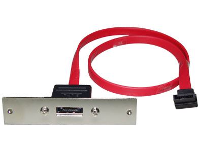 ESATA-ECS-1A1|eSATA 7pin receptacle to SATA 7pin Right angle Down plug signal extension cable with SCSI 1 connector Form Factor Bracket