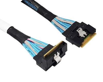 CB-S0044|Slim SAS 8i (SFF-8654) plug to Slim SAS 8i (SFF-8654)  Right Angle plug 85ohm Cable