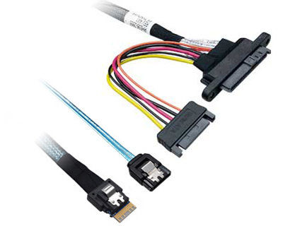CB-S0064|PCIe Gen 5 SlimSAS 4i (SFF-8654 38P) plug & SATA 7pin Plug to U.2 Receptacle (SFF-8639 68P) 85ohm Cable with Power