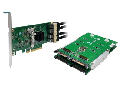 QIP4X-M2X42|PCI Express (PCIe) x8 Gen 3 to four M.2 (Socket 3 Key M PCIe-based SSD Module Pinout) docking system